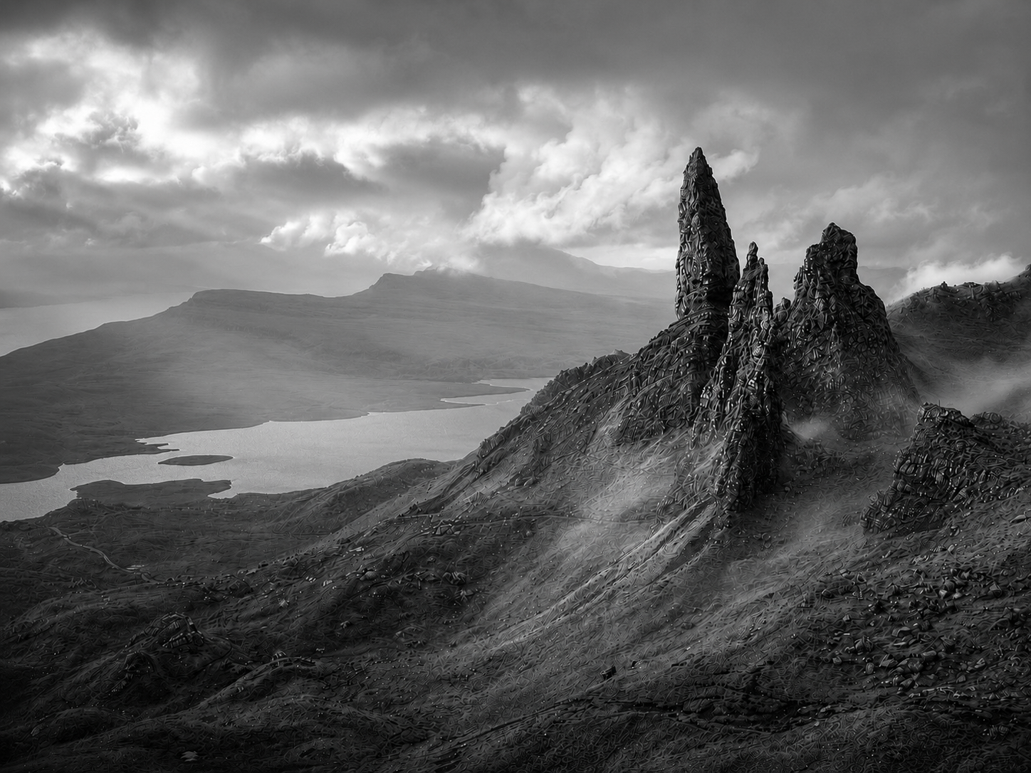 Old Man of Storr sobre el paisaje de la isla de Skye